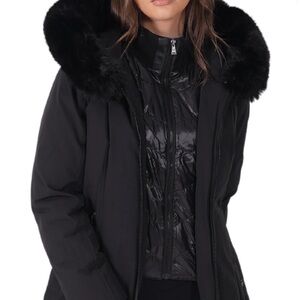 Women's Black Faux-Fur Hooded Puffer Coat